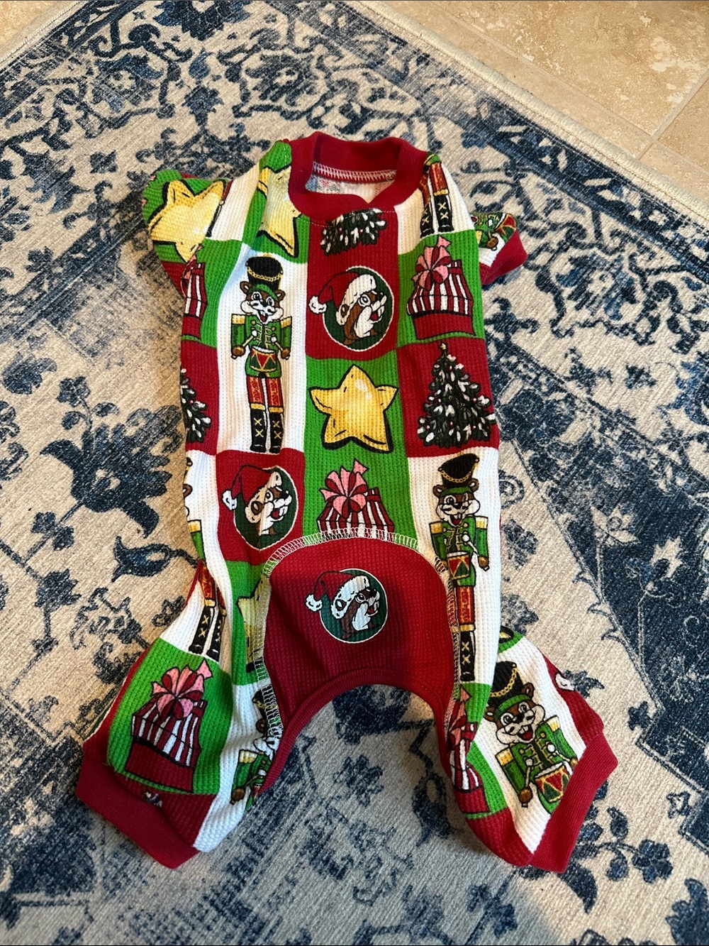 Festive Nutcracker Holiday Dog Pajama - Red & Green size small